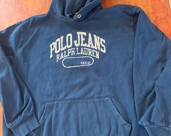 Vintage Ralph Lauren Polo Jeans Hoodie Sweatshirt Size 2XL Blue PJCO-67