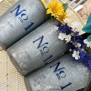 Vintage Lot von 3 alten galvanisierten Saft Eimer Ahornsirup spitz zulaufend 12 "x 10"" Nr. 1."