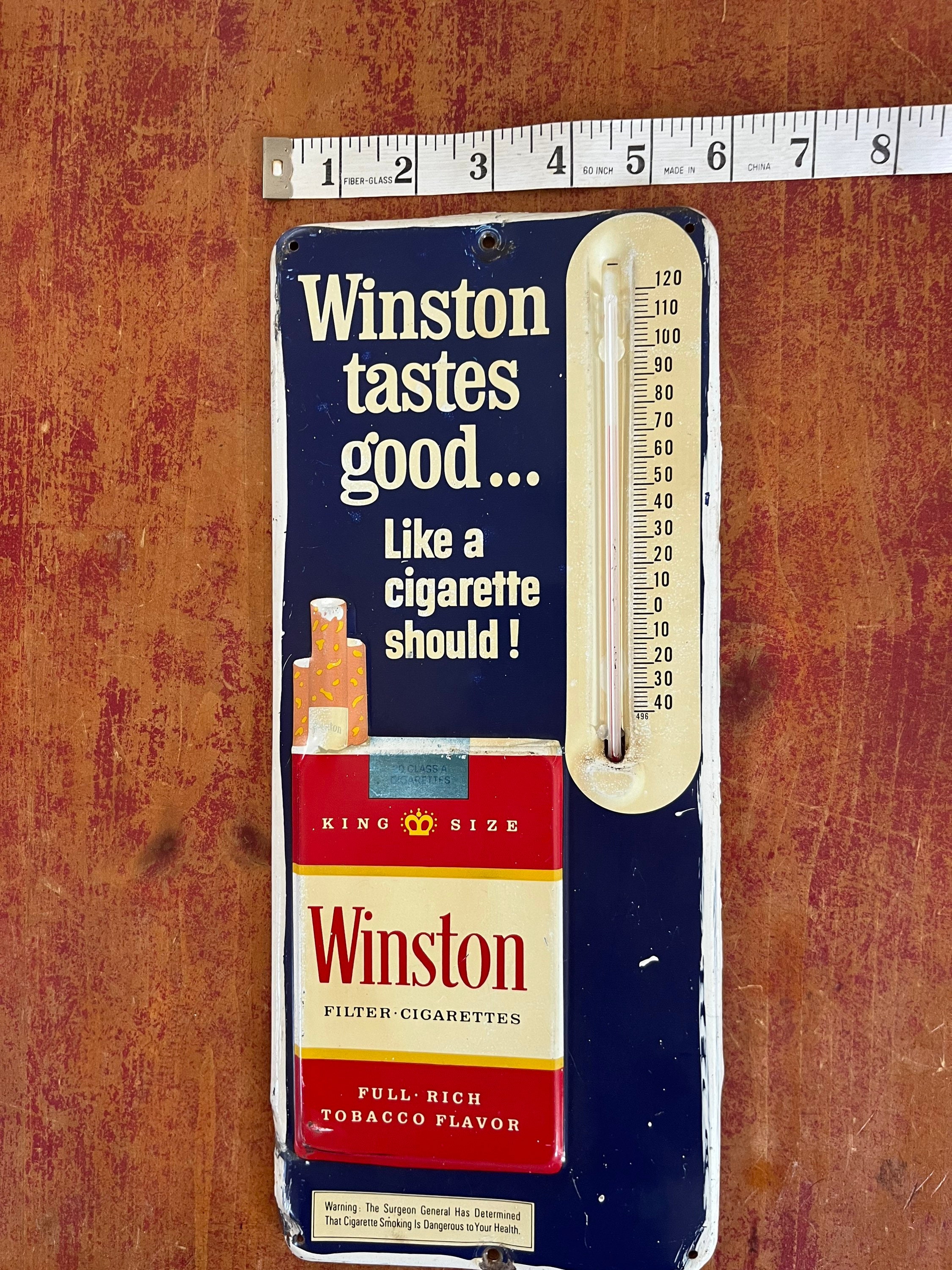 winston cigarette sign Vintage Winston Cigarettes Thermometer Sign 13” X 6” Tastes Good Working