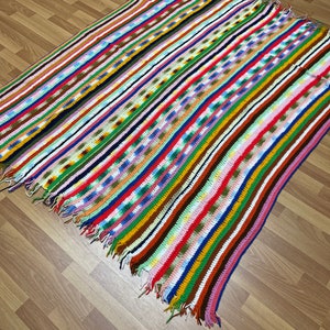 Vintage Multi Color Colorfully Striped Afghan  60 x 66 inches