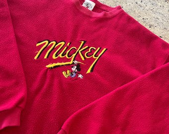 Sudadera vintage con cuello redondo y bordado de Mickey Mouse, talla 2XL