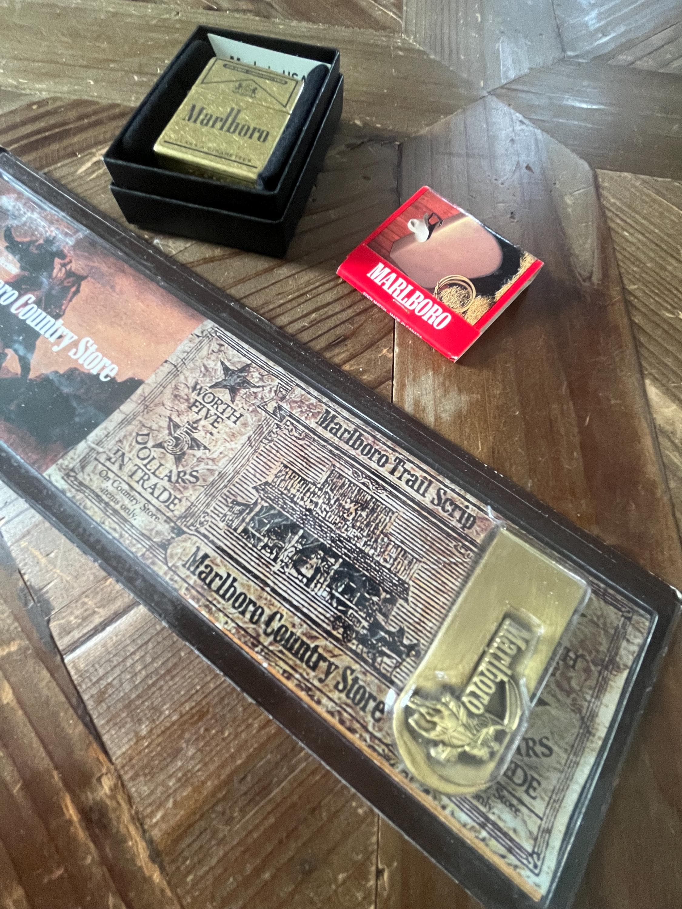 Vintage 90s Marlboro Brass Money Clip and Brass Zippo Lighter Gift