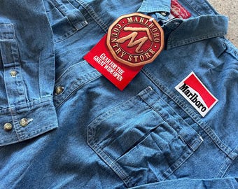 Camisa vaquera Marlboro vintage de los 90, talla XL, nueva, sin usar, con etiquetas.