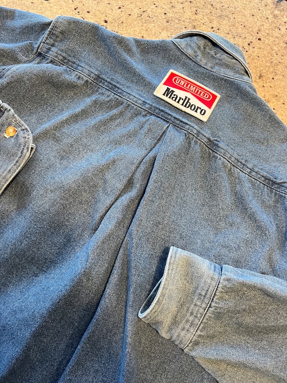 Vintage 90s Marlboro Denim Shirt Size Medium Made in USA Rare