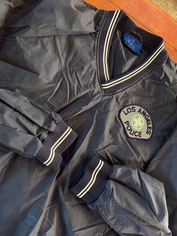 Vintage La Los Angeles Police Pullover Jacket XL Navy Blue Polyester Rain Windbreaker EUC Excellent Condition