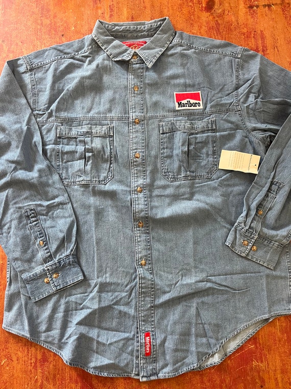 Vintage 90s Marlboro Denim Shirt Size XL Button Up