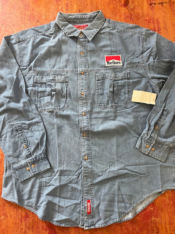 Vintage 90s Marlboro Denim Shirt Size XL Button Up