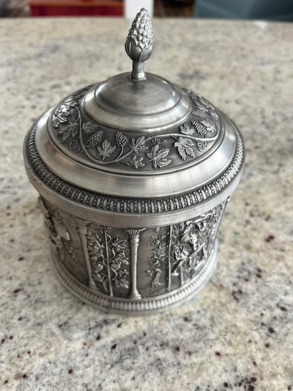 Antique German Pewter Tobacco Jar Exquisite Fine Art