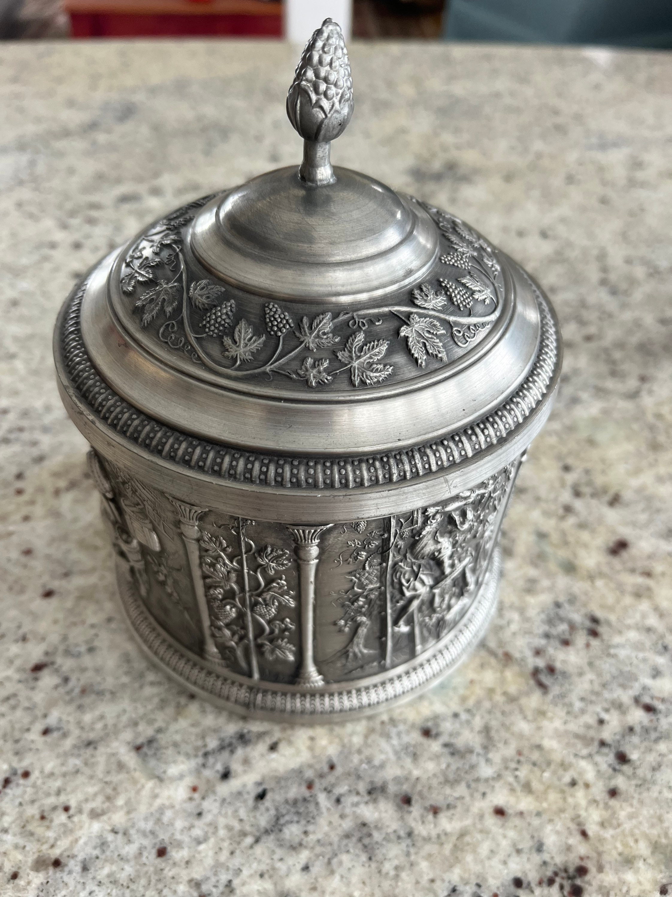 pewter tobacco jar Antique German Pewter Tobacco Jar Exquisite Fine Art
