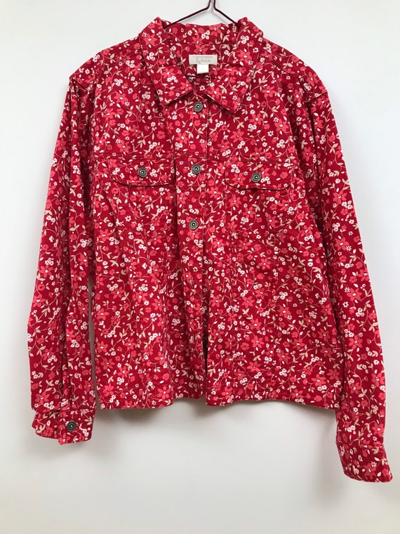 Red Floral Jacket Christopher & Banks Button Up S… - image 7