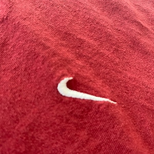 Vintage 80s NIKE Swoosh Logo T Shirt Maroon Embroidered Swoosh Size 2XL Made in USA