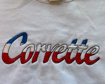 Vintage 90s Corvette Crewneck Sweatshirt Size XL Red White Blue Quality Embroidered