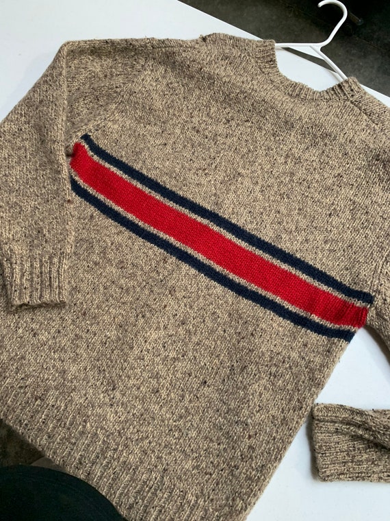 Vintage Orvis Wool Stripe Sweater Oatmeal and Red Fits Medium