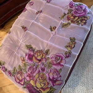 Vintage 60s ARTURO GALLI 100% Silk Scarf Como Italy Floral Pink Lavender Pretty EUC Excellent Italian Glamorous image 1