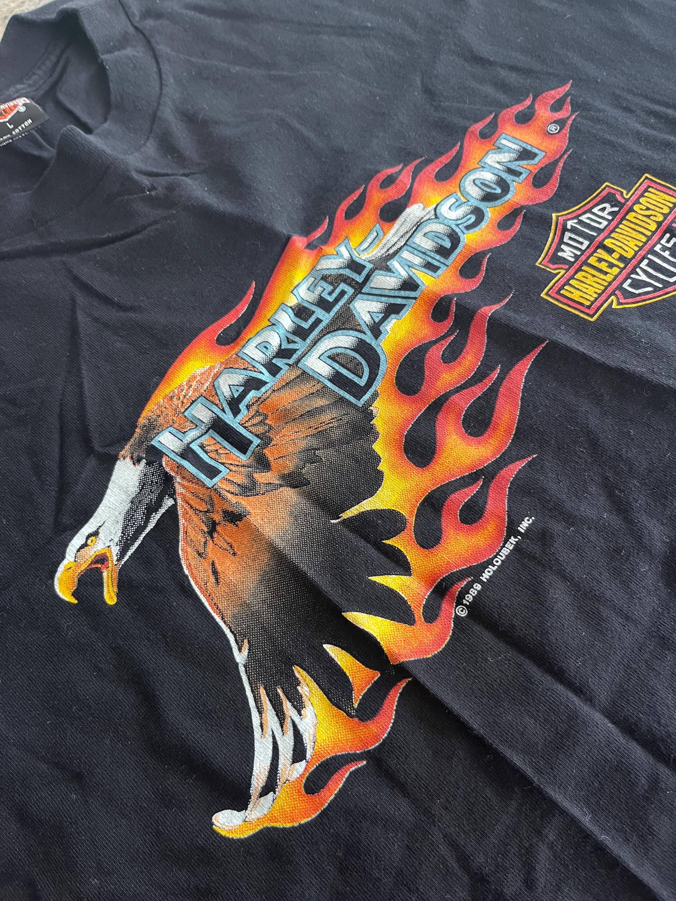 Harley-Davidson flame eagle Tシャツ XL VINTAGE 2001 Harley Davidson URBANA IL FADED BLACK FLAME