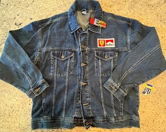 Vintage 90s Marlboro Denim Jacket Size Large Naturally Distressed