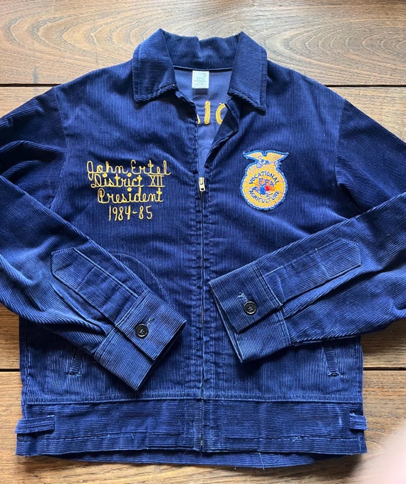 Vintage Indiana FFA Jacket Classic Blue Corduroy Logos Front