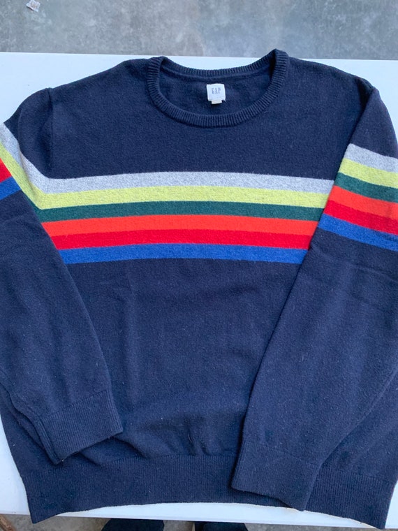 Vintage 90s Gap Striped Merino Wool Crewneck Swea… - image 1