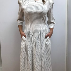 Vintage black and white polka dot dress quality made in USA; size 9-10 pockets  shoulder pads EUC