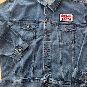 Vintage 1990s Marlboro Racing Denim Jacket Size XL Quality