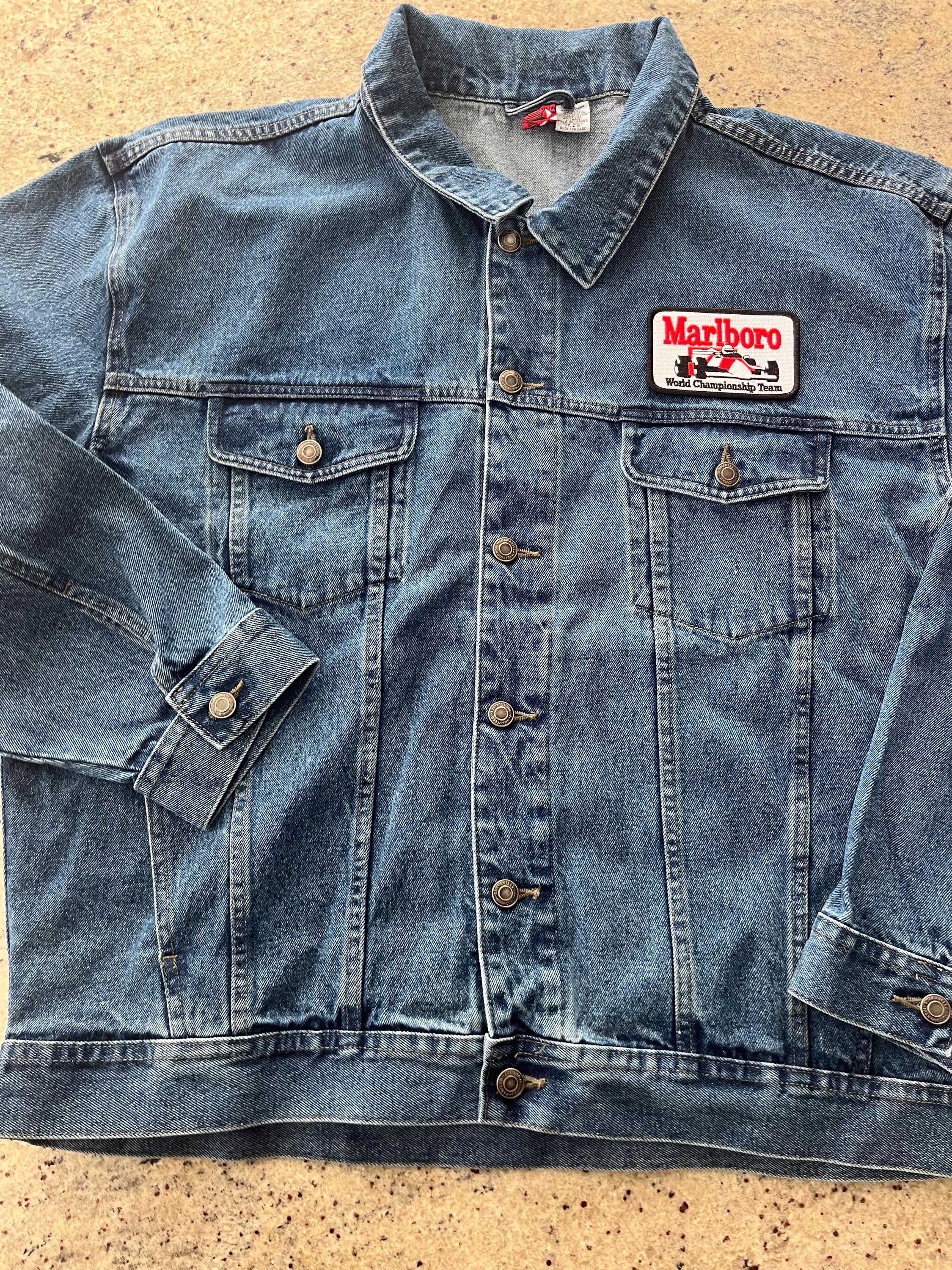 Vintage 1990s Marlboro Racing Denim Jacket Size XL Quality