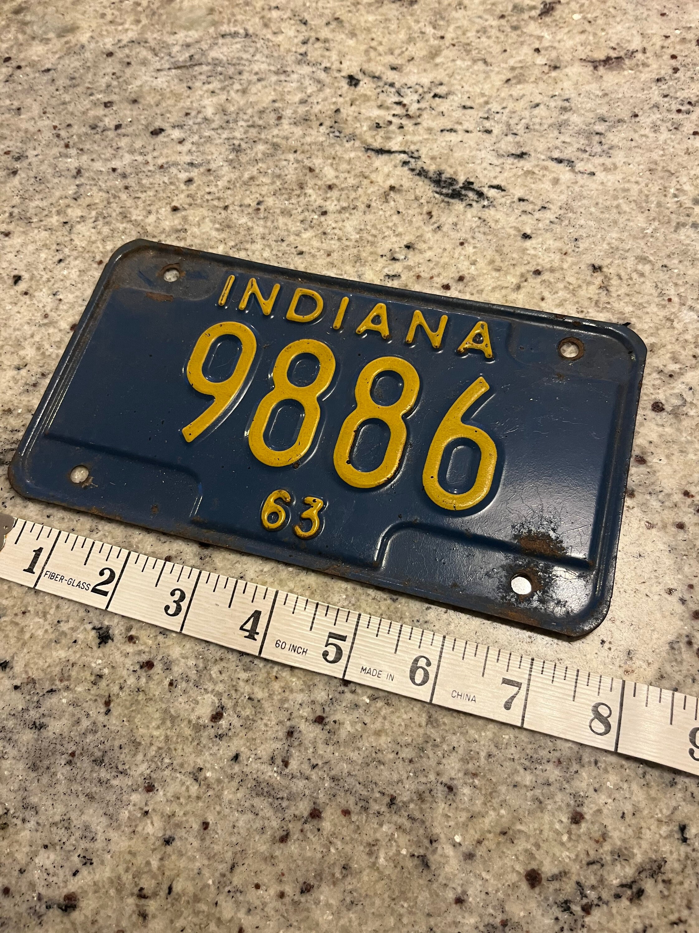 Antique 1963 Indiana Motorcycle License Plate # 9886 Vintage