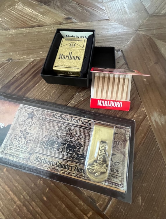 Vintage 90s Marlboro Brass Money Clip and Brass Zippo Lighter Gift