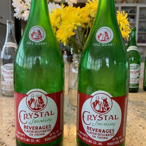 Lot of 2 Vintage Christmas Crystal Sparkling Beverage Biddeford Maine  Bottles Green Red White Quart Crystal Ball