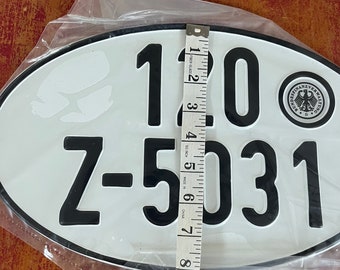 Vintage German Oval Import License Plate Black on White 120 Z