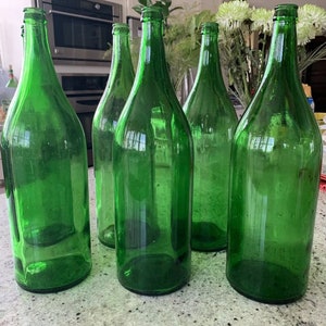 Lot of 6 Vintage 1950s 60s Emerald Green  1/2 Gallon Bottles Christmas Decor Vases