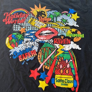Vintage Holiday World Santa Claus Indiana T Shirt Fits Size Small Awesome Graphic Rollercoasters
