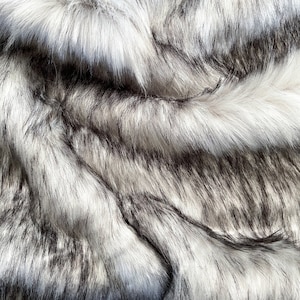 Grey Wolf Faux Fur Fabric by the Yard or Meter | Grey and Black Pompom Fur, Costume, Upholstery, stuffy