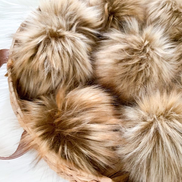 Lynx Luxury Faux Fur Pompom | Brown, Natural Tie, Button or Snap Pom pom