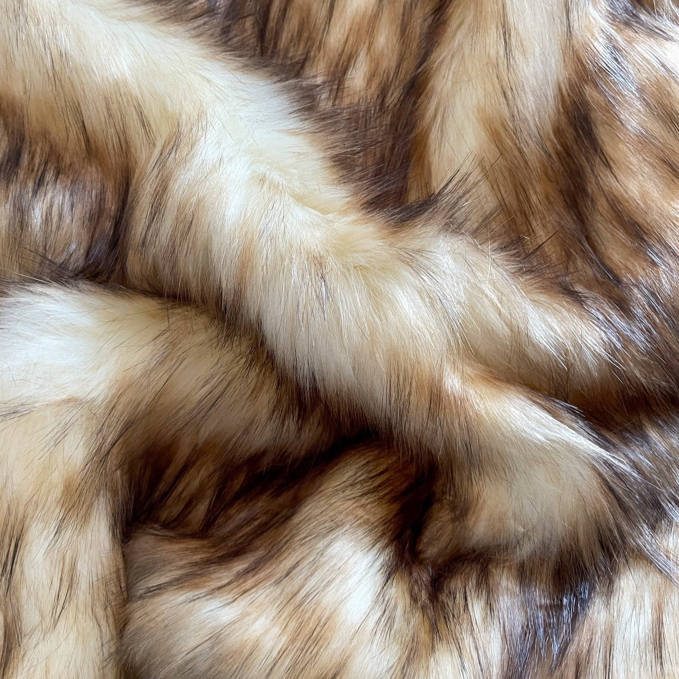 Lynx Faux Fur Fabric by the Yard or Meter | Brown, Natural, Tan Pompom Fur