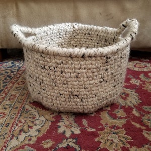 Large Hand Crocheted Wool Blend Basket.