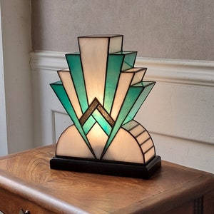 Art Deco Tiffany Stained Glass Lamp 1922 BlueGreen 30 cm image 1