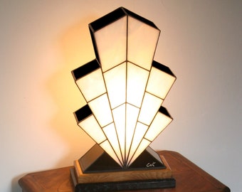 Very large Art Deco Tiffany Stained Glass Lamp "1921 Black and White" XL