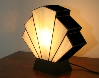 Tiffany Stained Glass Art Deco Lamp "1928 Flabellum Amber Black"