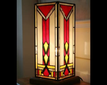 Art Deco Tiffany Stained Glass Lamp "Column" H35 cm