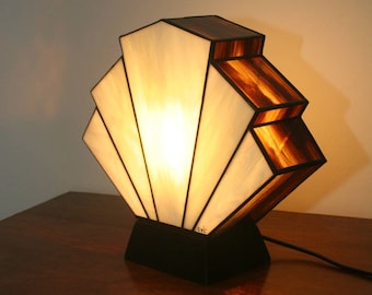 Art Deco Tiffany Stained Glass Lamp "1928 Flabellum Amber"