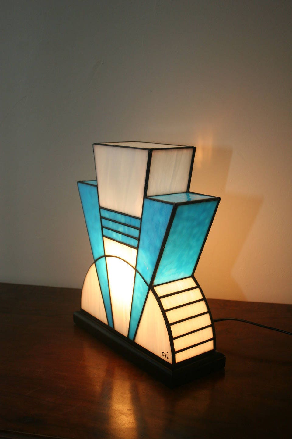 Tiffany lamp Art Deco table lamp Azure, stained glass Tiffany lamp