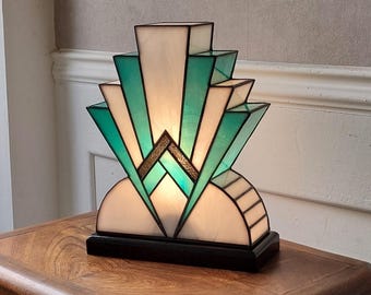 Tiffany Stained Glass Art Deco Lamp &quot;1922&quot; BlueGreen L (30 cm)