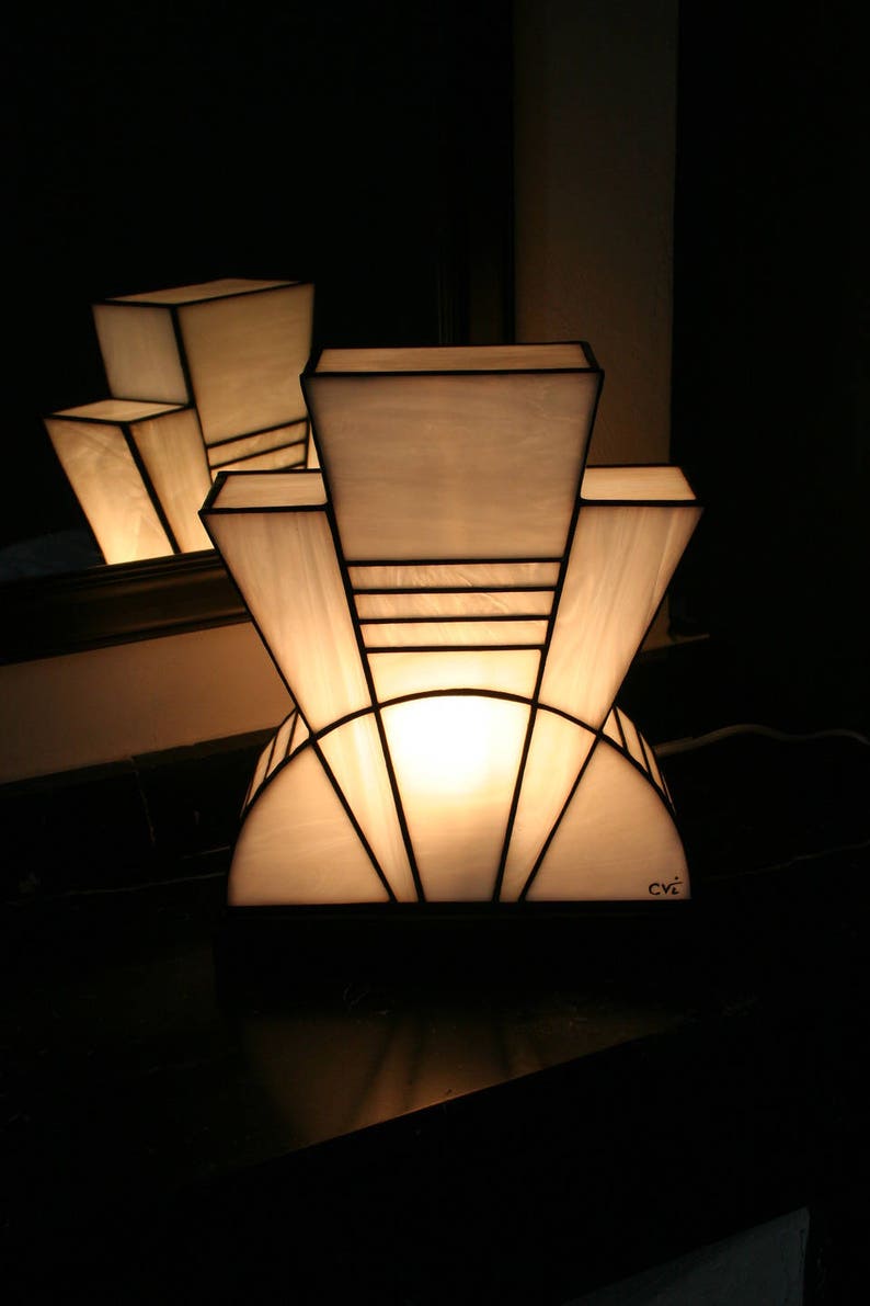 Art Deco Lamp Stained Glass Tiffany 1926 White image 1