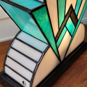 Art Deco Tiffany Stained Glass Lamp 1922 BlueGreen 30 cm image 6