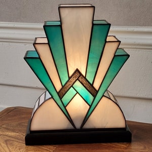 Art Deco Tiffany Stained Glass Lamp 1922 BlueGreen 30 cm image 3