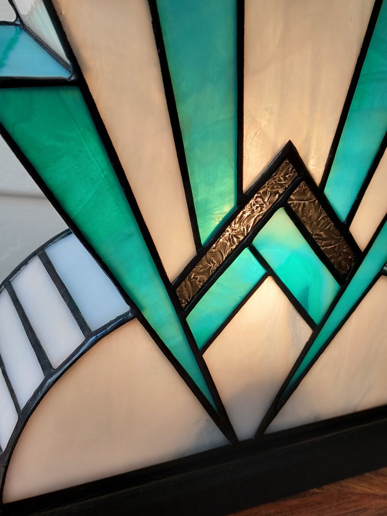 Art Deco Tiffany Stained Glass Lamp 1922 BlueGreen 30 cm image 4