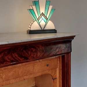 Art Deco Tiffany Stained Glass Lamp 1922 BlueGreen 30 cm image 8