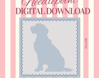 Golden Retriever Needlepoint Pillow Pattern | Preppy Dog Lover Canvas Chart (Digital Download)