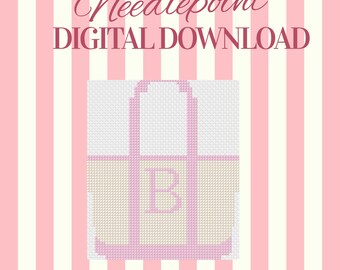 Preppy Tote Bag Needlepoint Pattern PDF | Pink Monogram Digital Download