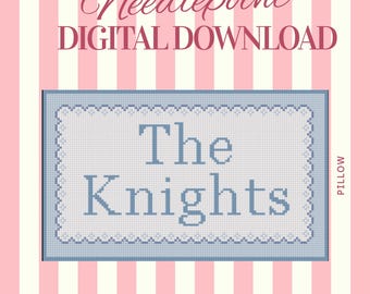 Patrón de punto de cruz con nombre personalizado para descarga digital, lienzo para cojín de punto de cruz personalizado, decoración azul estilo preppy, regalo para hacer tú mismo